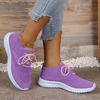 Women's Solid Color Breathable and Comfortable Lightweight Solid Color Lace-Up Fly Knit Sneakers Lightinthebox - thumbnail