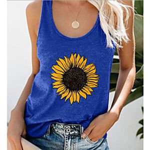 Women's Tank Top Vest T shirt Floral Flower Round Neck Basic Tops White Black Blue miniinthebox