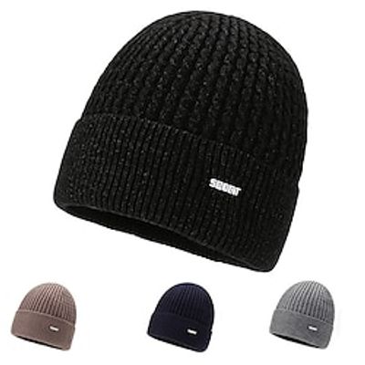 Men's Beanie Hat Winter Hats Beanies Knit Hat Black Dark Navy Fleece Travel Outdoor Vacation Plain Warm Soft Lightinthebox
