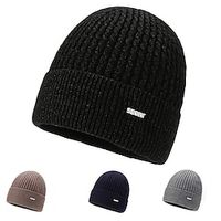 Men's Beanie Hat Winter Hats Beanies Knit Hat Black Dark Navy Fleece Travel Outdoor Vacation Plain Warm Soft Lightinthebox - thumbnail