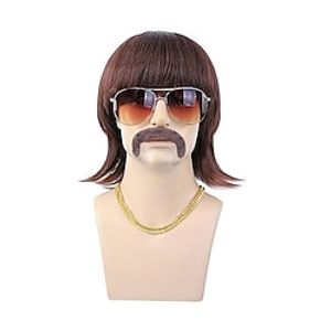 70s 80s Disco Wig Short Brown Mens Mullet Wig for 60s Singer Rocker Hippies Costume Cosplay Halloween Party(Only Wig) miniinthebox