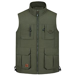 Men's Vest Sport Spring   Fall All Seasons Regular Coat Stand Collar Regular Fit Sporty Jacket Sleeveless non-printing Solid Colored Patchwork Army Green Khaki Lightinthebox