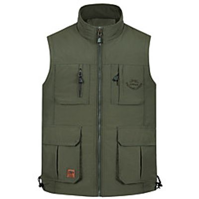 Men's Vest Sport Spring   Fall All Seasons Regular Coat Stand Collar Regular Fit Sporty Jacket Sleeveless non-printing Solid Colored Patchwork Army Green Khaki Lightinthebox