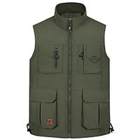 Men's Vest Sport Spring   Fall All Seasons Regular Coat Stand Collar Regular Fit Sporty Jacket Sleeveless non-printing Solid Colored Patchwork Army Green Khaki Lightinthebox - thumbnail