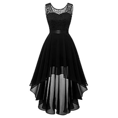 Women's Plus Size Curve Party Dress Lace Dress Chiffon Dress Plain Long Dress Maxi Dress Sleeveless Lace Plus High Low Crew Neck Fashion Party Black Pink Fall Winter L XL XXL 3XL Lightinthebox