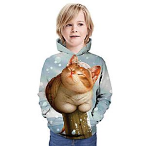 Kids Boys' Hoodie  Sweatshirt Long Sleeve Cat 3D Print Animal Print Blue Children Tops Summer Active Daily Wear Regular Fit 3-13 Years Lightinthebox