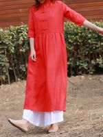 Chinese Stand Collar Pure Baggy Dresses