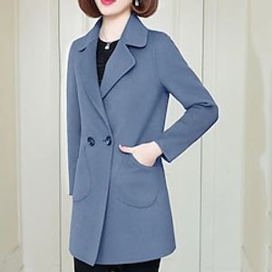 Women's Winter Coat Warm Breathable Work Office  Career Daily Wear Vacation Pocket Single Breasted Turndown OL Style Elegant Modern Solid Color Regular Fit Outerwear Long Sleeve Winter Fall Black Lightinthebox