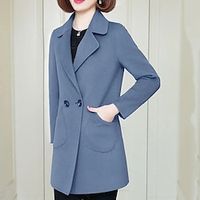 Women's Winter Coat Warm Breathable Work Office  Career Daily Wear Vacation Pocket Single Breasted Turndown OL Style Elegant Modern Solid Color Regular Fit Outerwear Long Sleeve Winter Fall Black Lightinthebox - thumbnail