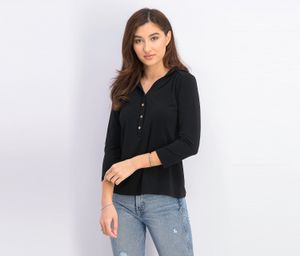 Womens 3/4 Sleeve Tops  Deep Black