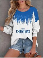 Women's Christmas Tree Print Christmas Holiday Round Neck Casual Sweatshirt