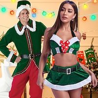 Elf Santa Suits Cosplay Costumes Matching Family  Couples Men's Women's Cosplay Costume Family Matching Outfits Christmas Christmas Masquerade Christmas Eve Adults' Party Christmas Polyester Costume Lightinthebox - thumbnail