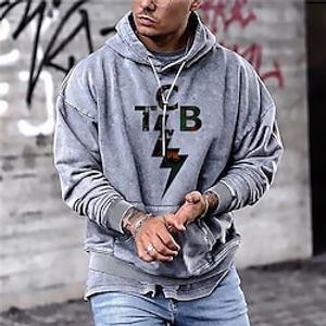 Men's Unisex Hoodie Pullover Hoodie Sweatshirt Gray Hooded Letter Lightning Graphic Prints Print Daily Sports 3D Print Streetwear Designer Casual Spring   Fall Clothing Apparel Hoodies Sweatshirts  miniinthebox