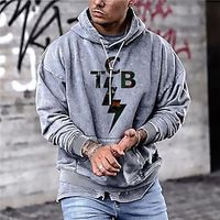 Men's Unisex Hoodie Pullover Hoodie Sweatshirt Gray Hooded Letter Lightning Graphic Prints Print Daily Sports 3D Print Streetwear Designer Casual Spring   Fall Clothing Apparel Hoodies Sweatshirts  miniinthebox - thumbnail