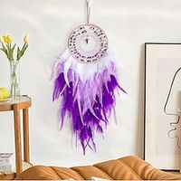 Purple Dream Catcher Handmade Gift with Feather Wall Hanging Decor Art Wind Chimes Boho Style Car Hanging Home Pendant miniinthebox - thumbnail