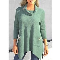 Women's Shirt Blouse Plain Black Blue Purple Button Pocket Asymmetric Long Sleeve Casual Fashion Round Neck Regular Fit Spring   Fall Lightinthebox - thumbnail