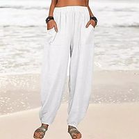 Women's Pants Trousers Linen Cotton Blend Plain Side Pockets Full Length Casual Daily Going out Weekend Black White S M Spring  Summer Lightinthebox
