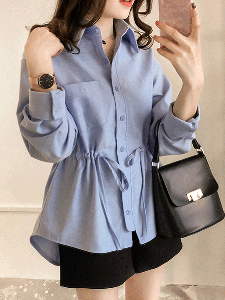 Women's long-sleeved blouse spring and autumn new style Han Fan waist slimming top clothes scheming design