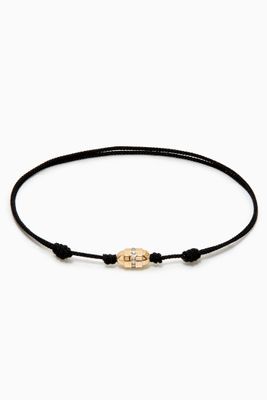 Small Round Bolt with Diamonds on Cord Bracelet in 14kt Yellow Gold