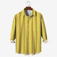 Men's Shirt 3D Print Striped Turndown Street Casual Button-Down Print Long Sleeve Tops Casual Fashion Breathable Yellow miniinthebox - thumbnail