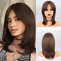 Cosplay Costume Wig Synthetic Wig Straight Bob Layered Haircut Machine Made Wig 16 inch Light Brown Synthetic Hair Women's Brown miniinthebox