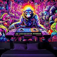 Blacklight Tapestry UV Reactive Glow in the Dark DJ Chimpanzees Animal Trippy Misty Nature Landscape Hanging Tapestry Wall Art Mural for Living Room Bedroom miniinthebox - thumbnail