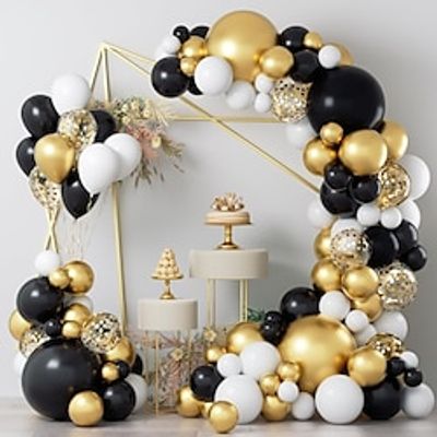 86pcs New Year Ballons Set Black and Gold Balloon Garland Arch Kit, Black Gold White Latex Balloons for Graduation Party Birthday Anniversary Festival Decoration miniinthebox