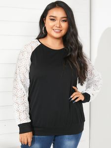 YOINS Plus Size Round Neck Lace Long Sleeves Sweatshirt