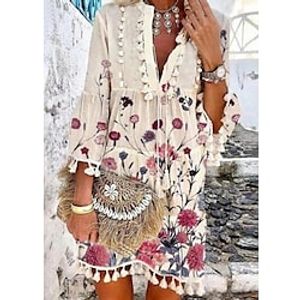 Women's A Line Dress Short Mini Dress Beige 34 Length Sleeve Floral Ruched Print Spring Summer V Neck Stylish Modern 2022 S M L XL 2XL 3XL Lightinthebox