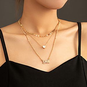 Choker Necklace Chain Necklace Necklace Women's Geometrical Cubic Zirconia Imitation Diamond Alphabet Shape Artistic Simple Fashion Vintage Trendy Gold 80 cm Necklace Jewelry 3pcs for Street Daily Lightinthebox