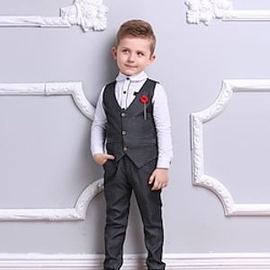 3 Pieces Kids Boys Shirt  Pants FormalSet Outfit Solid Color Long Sleeve Set Formal Fashion Cool Spring Fall 3-7 Years claret Black Red Lightinthebox