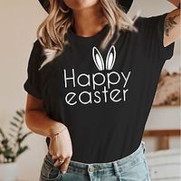 Women's T shirt Tee Cotton Animal Letter Weekend Easter Black White Yellow Print Short Sleeve Fashion Round Neck Regular Fit Summer Lightinthebox