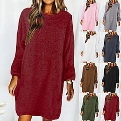 Women's Sweater Dress Jumper Dress Winter Dress Mini Dress Knitwear Warm Fashion Plain Outdoor Casual Daily Vacation Crew Neck Long Sleeve 2023 Loose Fit Black White Pink S M L XL XXL 3XL Lightinthebox Women's Sweater Dress Jumper Dress Winter Dress Mini Dress Knitwear Warm Fashion Plain Outdoor Casual Daily Vacation Crew Neck Long Sleeve 2023 Loose Fit Black White Pink S M L XL XXL 3XL Lightinthebox