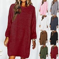 Women's Sweater Dress Jumper Dress Winter Dress Mini Dress Knitwear Warm Fashion Plain Outdoor Casual Daily Vacation Crew Neck Long Sleeve 2023 Loose Fit Black White Pink S M L XL XXL 3XL Lightinthebox - thumbnail