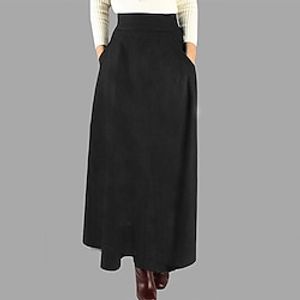 Women's Skirt Swing Work Skirts Long Skirt Maxi Polyester Black Wine Red Skirts Pocket Without Lining Streetwear Daily Weekend M L XL miniinthebox