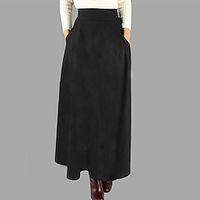 Women's Skirt Swing Work Skirts Long Skirt Maxi Polyester Black Wine Red Skirts Pocket Without Lining Streetwear Daily Weekend M L XL miniinthebox - thumbnail