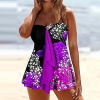 Women's Swimwear Swimdresses Normal Swimsuit 2 Piece Printing Floral Blue Purple Orange Bathing Suits Sports Beach Wear Summer miniinthebox - thumbnail