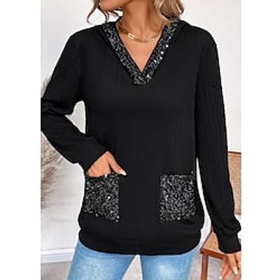Women's Hoodie Sweatshirt Pullover Plain Active Sportswear Sequins Pocket Black Casual Sports Hooded Long Sleeve Top Micro-elastic Fall  Winter Lightinthebox