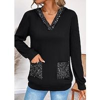 Women's Hoodie Sweatshirt Pullover Plain Active Sportswear Sequins Pocket Black Casual Sports Hooded Long Sleeve Top Micro-elastic Fall  Winter Lightinthebox - thumbnail