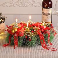 Christmas Candle Rings Wreaths Artificial Red Berry Pine Needles Candle Wreaths, Four Candle Holders Rings Wreaths with Bow and Christmas Ball Ornaments Wreath for Front Door, Table Decor miniinthebox - thumbnail