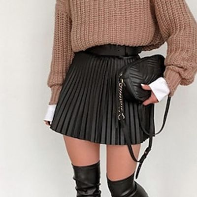 Women's Skirt A Line Mini Pleated Black Khaki Skirts Pleated Elegant Fashion Casual Street Daily Fall Winter S M L Lightinthebox