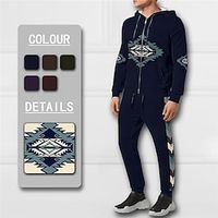 Men's Tracksuit Hoodies Set Full Zip Hoodie Red Navy Blue Purple Green Coffee Hooded Graphic Bohemian Style Zipper 2 Piece Print Sports  Outdoor Casual Sports 3D Print Basic Streetwear Designer Fall miniinthebox - thumbnail