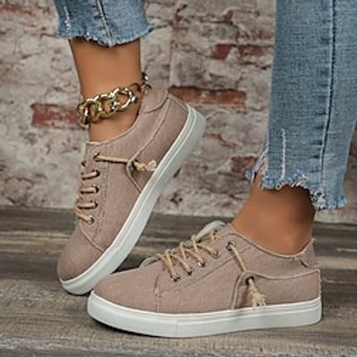 Women's Sneakers Loafer Mules Comfort Shoes Halloween Daily Street Culture Flat Heel Minimalism Walking Canvas Denim Lace-up Black Pink Lightinthebox