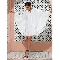 Cotton Solid Button Up Lapel Dress