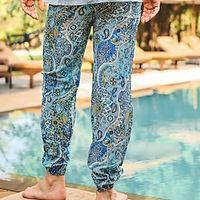 Men's Trousers Summer Pants Beach Pants Casual Pants Drawstring Elastic Waist Leg Drawstring Paisley Comfort Breathable Casual Daily Holiday Vacation Boho Blue Lightinthebox