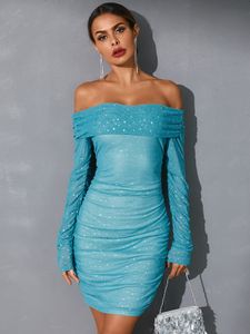 YOINS Mesh Off the shoulder Galaxy Mini Dress