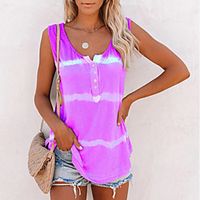 betteru women's summer casual tank tops tie dye print crewneck buttons sleeveless blouses casual tee shirts green Lightinthebox - thumbnail