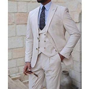 Beige Men's Wedding Suits Solid Colored 3 Piece Daily Business Plus Size Single Breasted Two-buttons 2023 miniinthebox