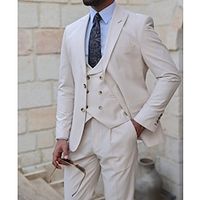 Beige Men's Wedding Suits Solid Colored 3 Piece Daily Business Plus Size Single Breasted Two-buttons 2023 miniinthebox