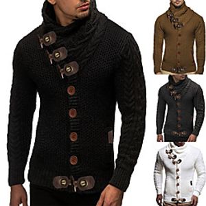 Men's Solid Colored Cardigan Long Sleeve Slim Regular Sweater Cardigans Turtleneck Fall Winter Sillver Gray Pearl White Navy / Weekend miniinthebox